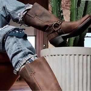 Frye Boots Women’s 7 Harness Boot Leather Made in USA Western 12R Motorcycle